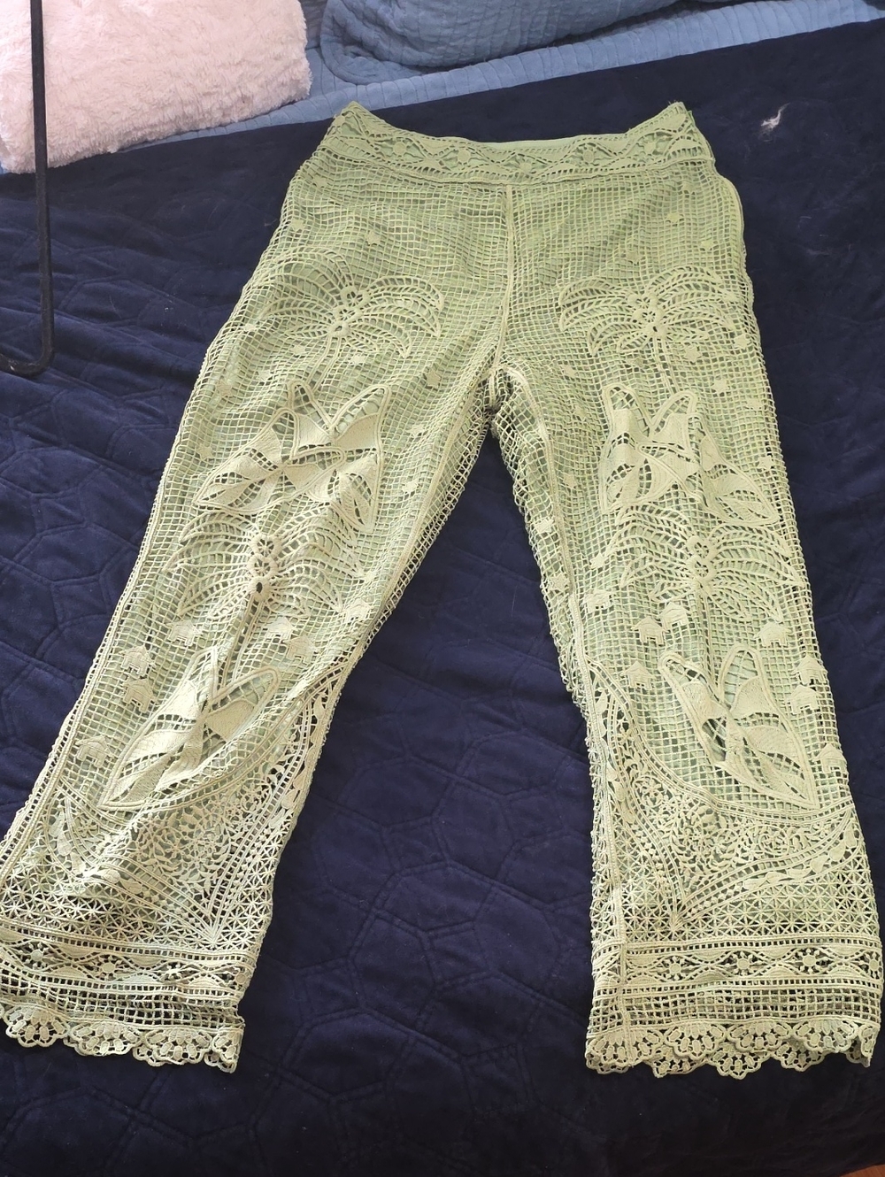 Farm Rio Green Guipure Lace Palm Leaf Wide Leg Pants | Size Small | NWOT - Picture 6 of 8